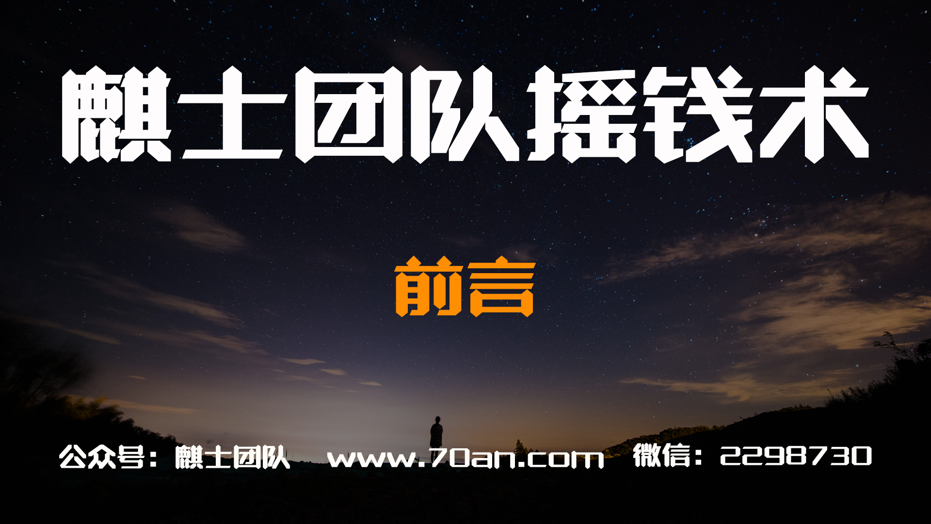 麒士团队摇钱术课程：前言